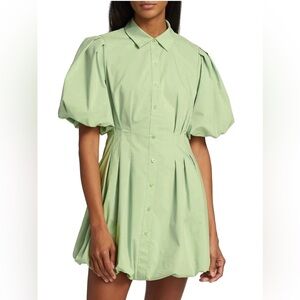 Jonathan Simkhai Cleo Pleated Puff Sleeve Bubble Mini dress Mint Green Sz 6 $345
